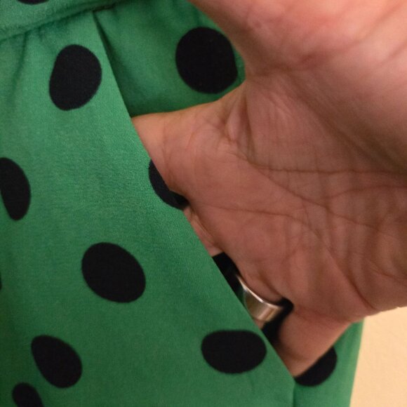 Halogen Wide Leg Green Black Polka Dot Paperbag Pants Size L - Picture 4 of 7